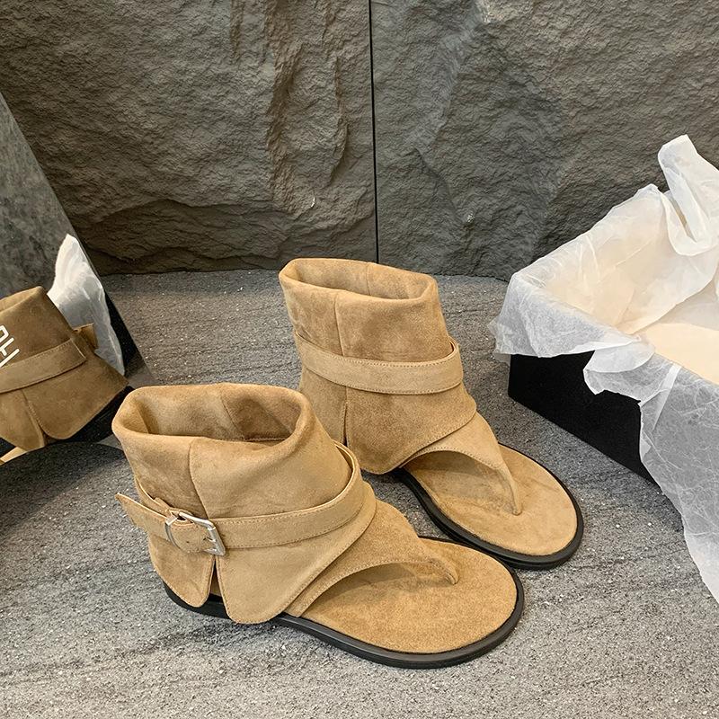 

Мезонин елочка сандалии женские летние новые на плоской подошве прохладные ботинки рукава брюки короткие ботинки плоская обувь 40 хаки