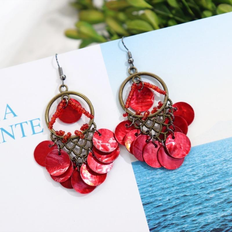 Bohemian Vintage Gorgeous Shell Earrings Long Tassel Versatile Vacation Femininity Court Earrings Ear Accessories