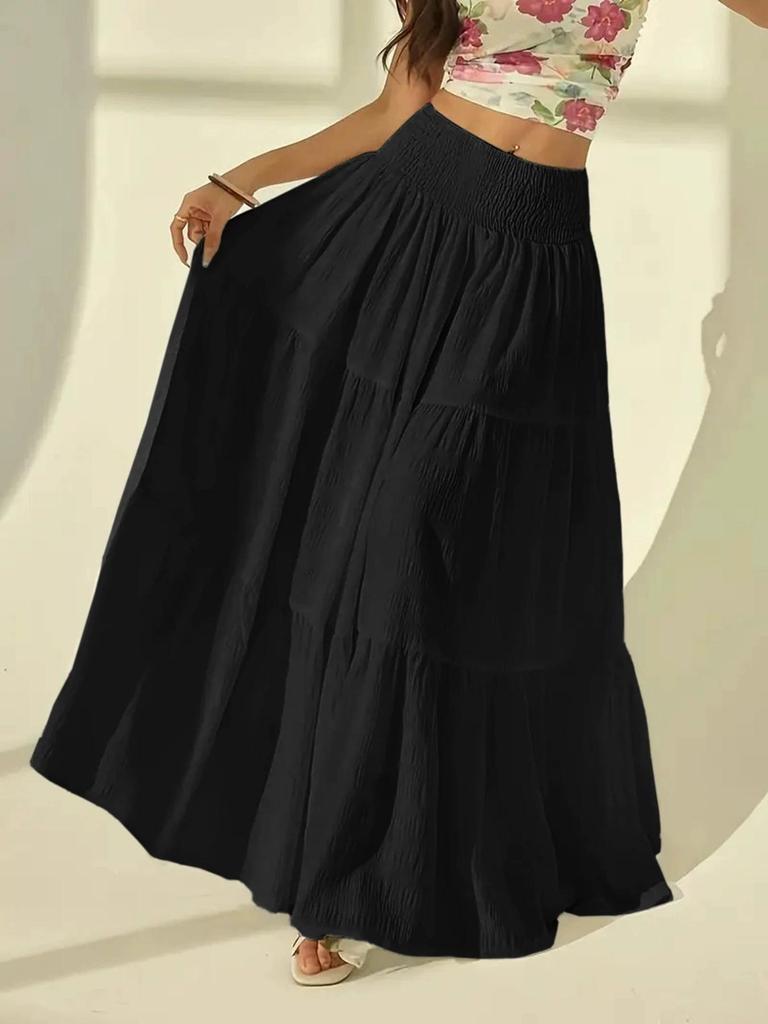 Modna Warstwowa Długa Spódnica Damska Plus Size Casual Jednolity Kolor Elastyczny Pas Damska Spódnica Midi Na Święta Randkę lub Wakacje