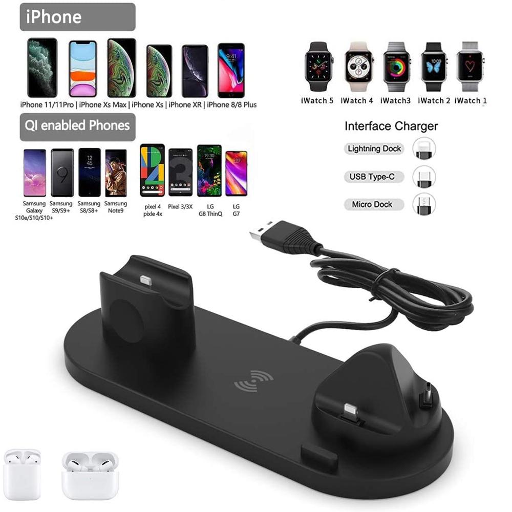 

UD15-C 3-in-1 Multifunctional Wireless Charger Charging Dock Station Holder Stand for Apple iPhone/Android Device/Type-C Device Black
