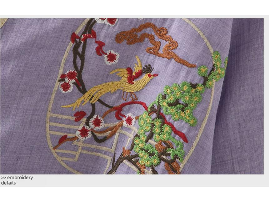 Embroidered V-Neck Chinese Style Buttoned Cardigan Dress – Women's Retro Five-Point Sleeve