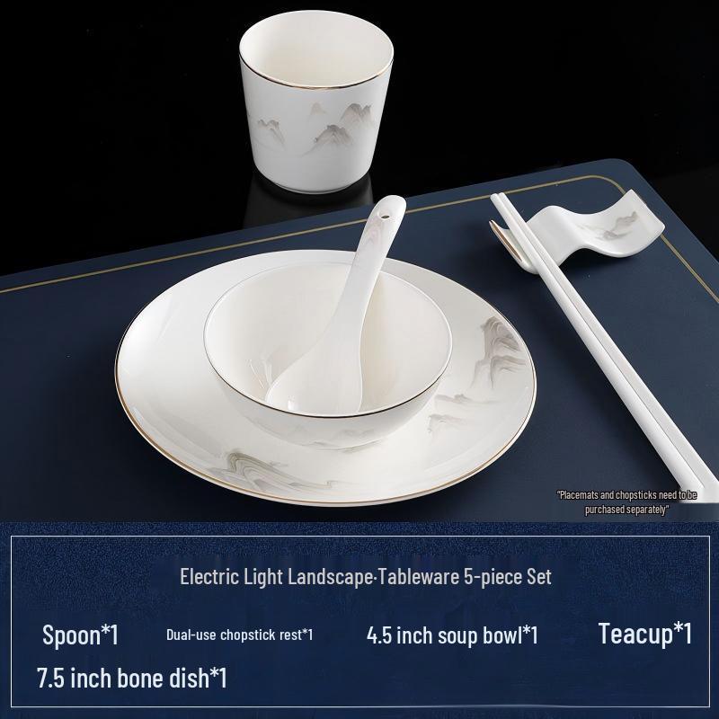 Abay Electric Landscape Gold Rim Bone China Dinnerware Set