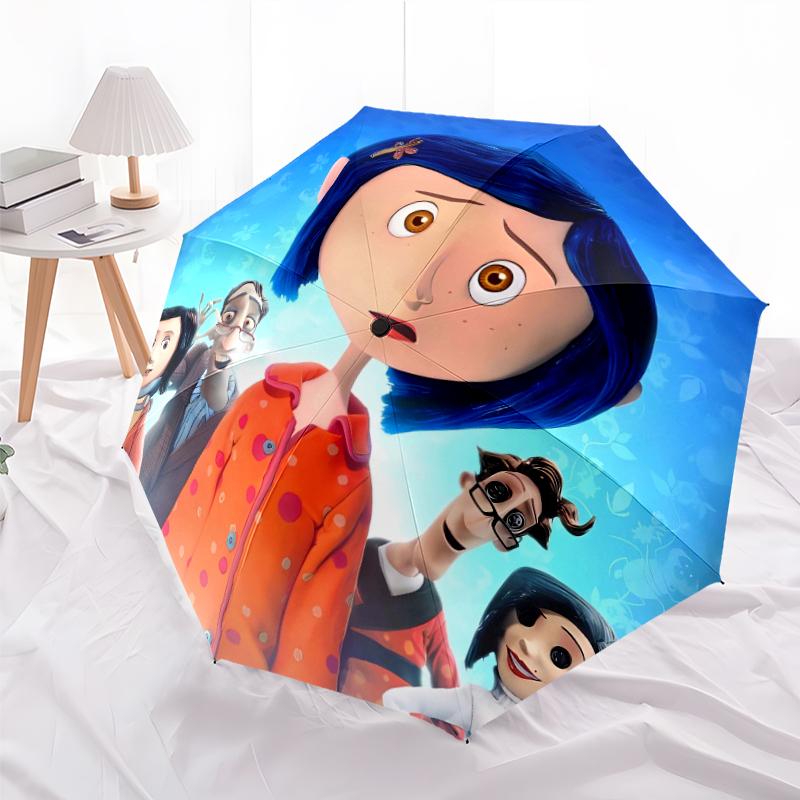 1 stk Coraline (3) Paraply, Solbeskyttelse og UV-beskyttelse. Den har otte robuste ribber til udendørs brug og er en perfekt gave