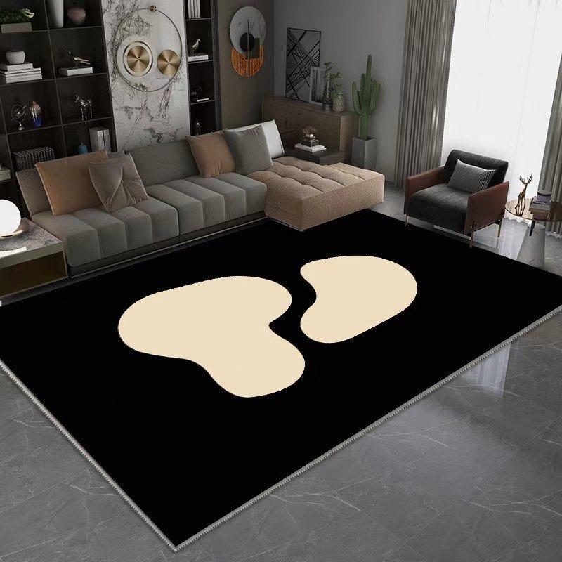 Minimalist Black and White Geometric Pattern Area Rug Modern Abstract Design Floor Mat for Living Room Bedroom Home Decor