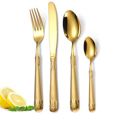 Vajilla de Acero Inoxidable Retro Espigas de Trigo Vajilla Cuchara para Pastel Postre Cuchillo para Bistec Fruta Tenedor Cucharilla Cubiertos Occidentales de Lujo
