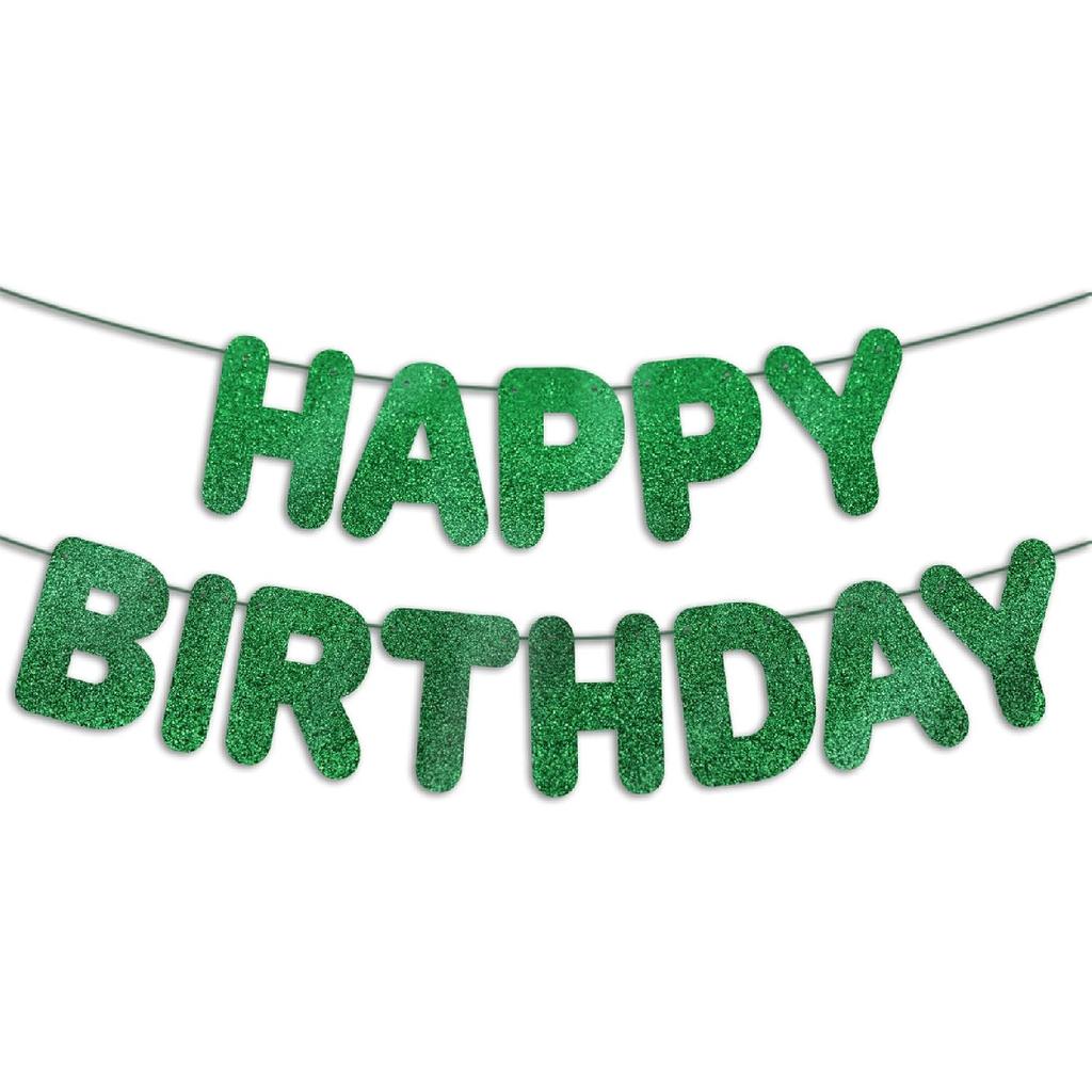 Pre-Strung Happy Birthday Black Glitter Banner, Black Birthday Party Decorations for Men, BDAY Party Backdrop Sign for Him