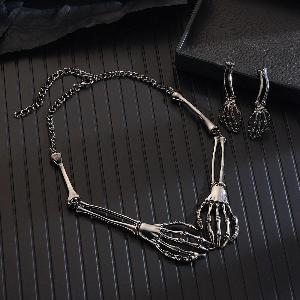 Hip Hop Chains Skeleton Jewelry Suit Halloween Punk Necklace Earring  Holiday Accessories