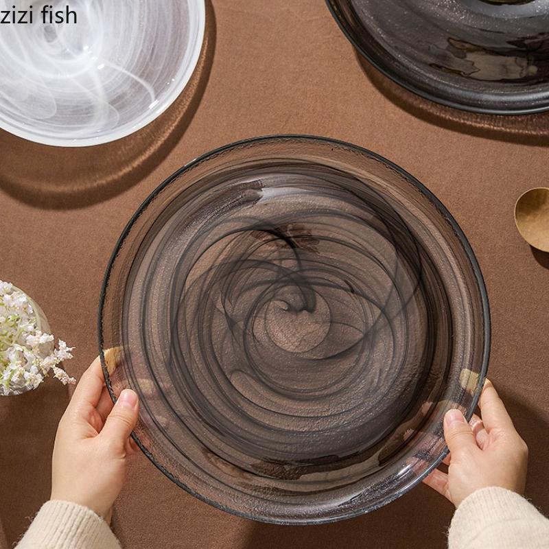 Irregular Slanted Glass Plate Pasta Dish Sashimi Plates Dessert Bowl Fruit Salad Bowl Serving Plates Dumpling Plate Dim Sum Dish