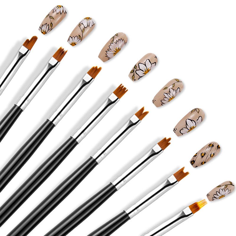 8pcs/set Black Acrylic Nail Art Painting Pens for Nail Design Soft Slender Brush Gradient Gel Drawing DIY Brush Manicure Tool