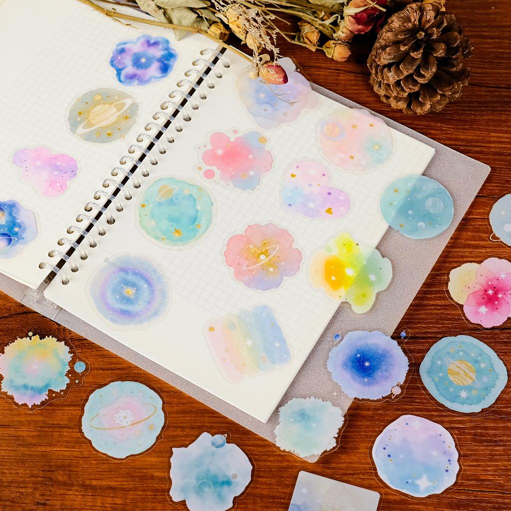 56 Dream Watercolor Starry Sky Transparent Pet Stickers Small Fresh Creative Waterproof Decorative Sticker Batch