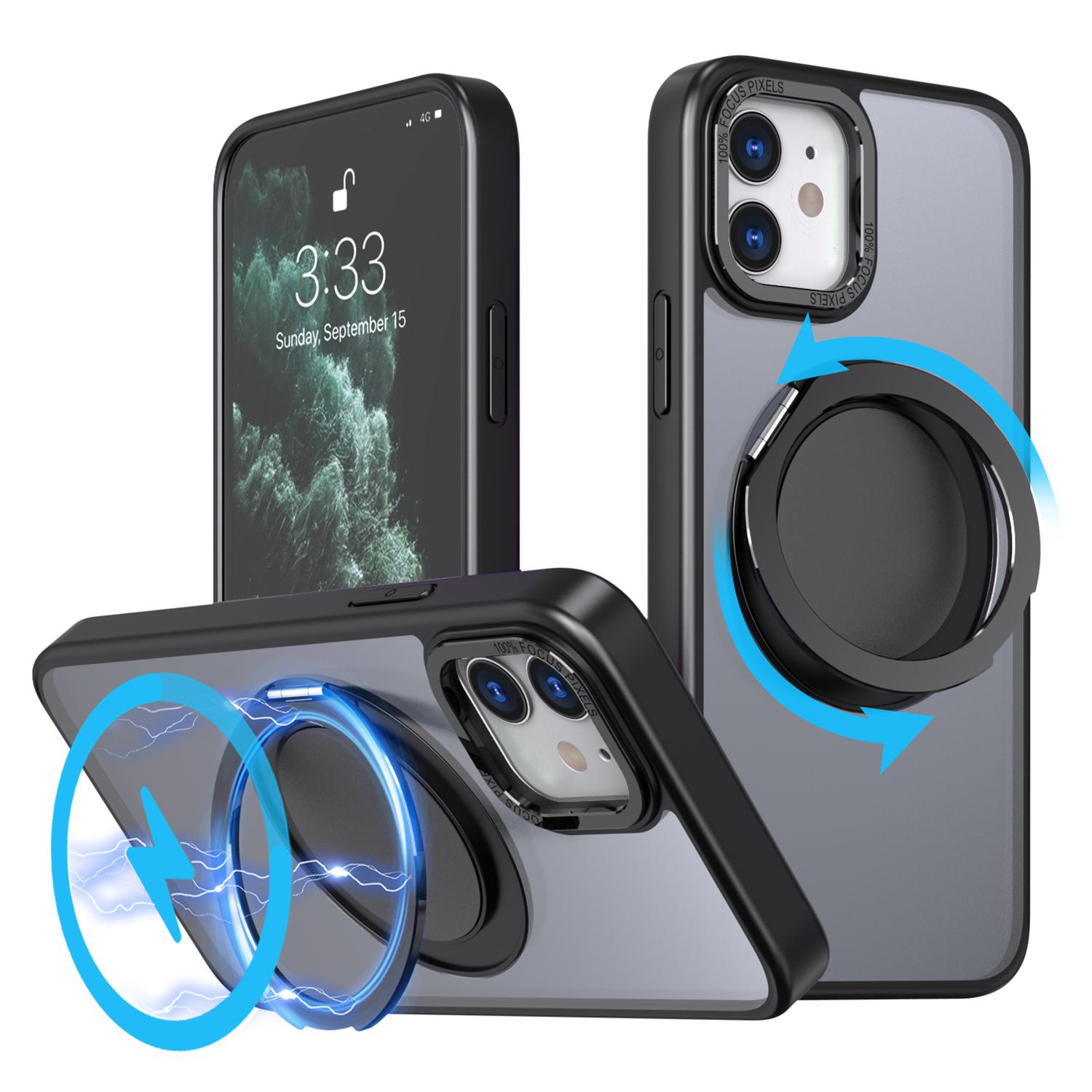 

For iPhone 11 Magnetic Phone Case Invisible Gear Ring Holder Kickstand Black