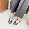 Johnature Handmade Genuine Leather Women's Shoes Retro Round Toe Soft Soled Belt Buckle Flat Shoes