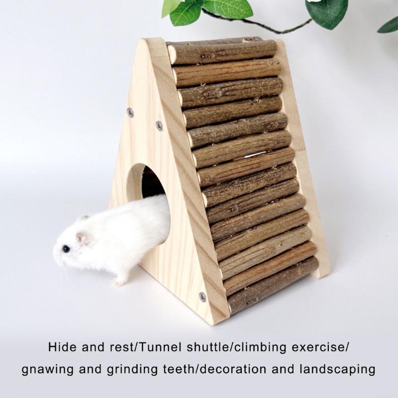 Solide Trapezförmige Holz-Kletterleiter Kleintierkäfig Zubehör Verstecke für Hamster Kleintier