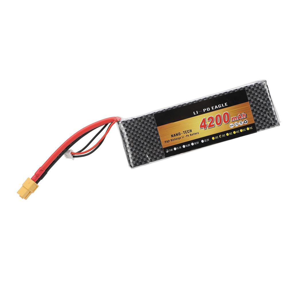 7.4V RC Drone Lithium Battery 2S 4200mAh 25C XT60 Connector Long Lasting Replacement Battery For RC