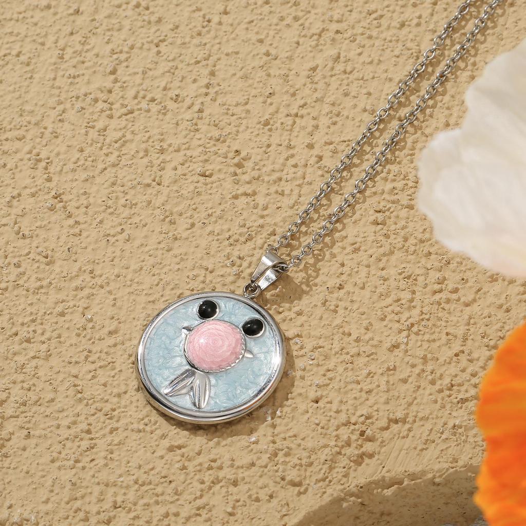 304L Stainless Steel Necklace with Enamel Fish Pendant - Gold & Silver Two-Tone Design