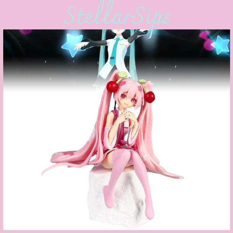 Adorable Vocaloid Miku Hatsune Sitting Pose Cherry Blossom Pvc Figure Model For Collectors
