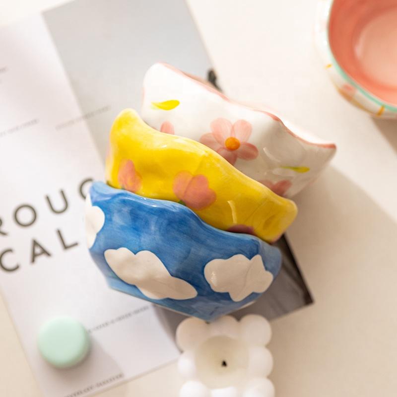 Flower Dessert Bowl Ceramic Salad Snack Bowl Breakfast Oatmeal Kitchen Cereal Rice Soup Bowls