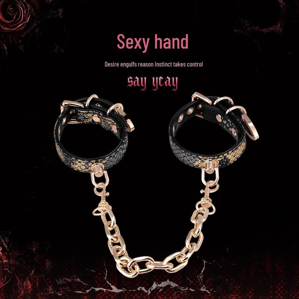 Cross-Border Punk Snake Skin Restraint Set: Handcuffs, Foot Cuffs & Choke Chain Bracelet