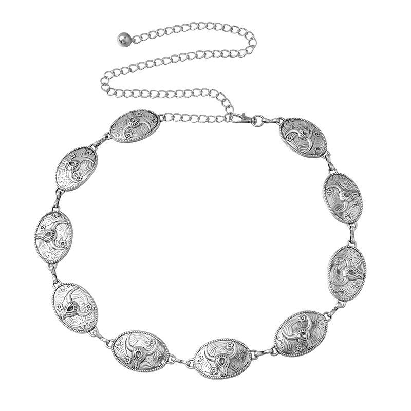 New European and American Waist Chain Women's High-end and Versatile Geometric Small Fragrance Belt Big Brand Retro Ethnic Style Thin Belt