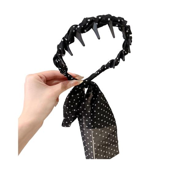 Women Headband Anti-slip Teeth Skull Design Hair Hoop with Ribbon Decor Slimming Effect Headband Hair Accessory