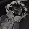 White Bridal Veil Mesh Flower Wreath Portable Marriage Headwear  Outdoor Wedding Guest