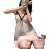 New erotic underwear pure desire wind sweet mesh girl with chest pad ice silk home nightdress set