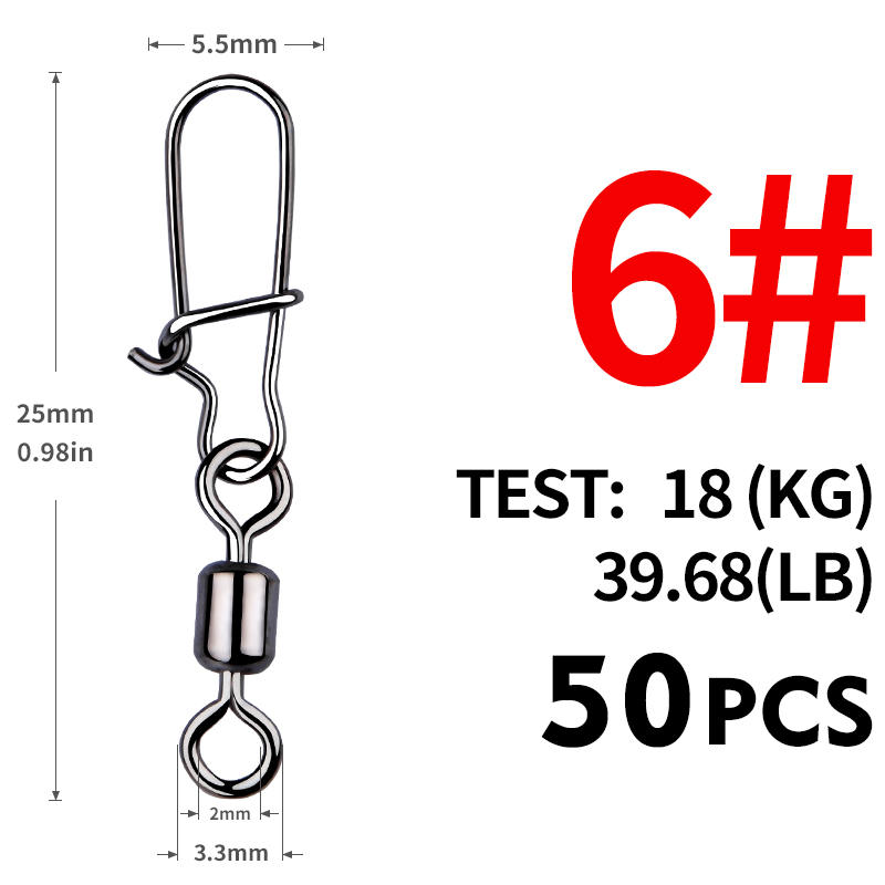 50pcs/box Heavy-Duty Ball Bearing Fishing Swivels Snaps with 8-Shaped Swivel Rings Stainless Steel for Saltwater Lure Connector 260319