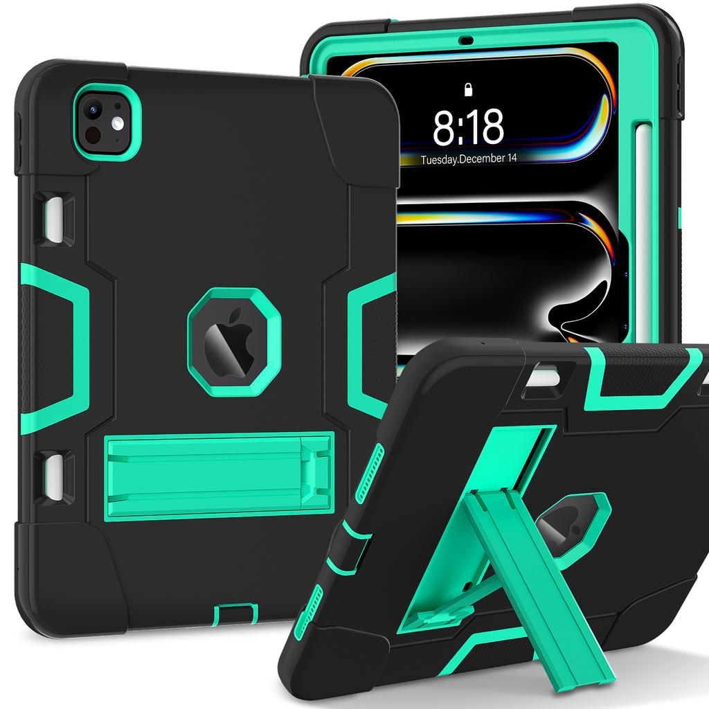 Rugged Kickstand Case For iPad Pro 11 2025 M5 2024 M4 A3357 A3358 A3359 A2836 A2837 A3006 PC Silicone Anti-Slip Cover Shockproof