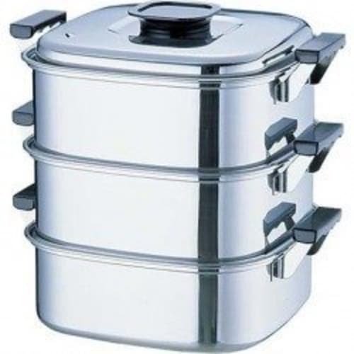 Mikojima Seisakusho Momo-in Square Steamer, 22cm, 3 Tiers, 18-0 Stainless Steel, Japan, AMS69223