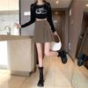 Autumn 2025 High-Waisted Pleated A-Line Skirt - Women's Slimming Hip-Hugging Design, Anti-Exposure Short Skirt