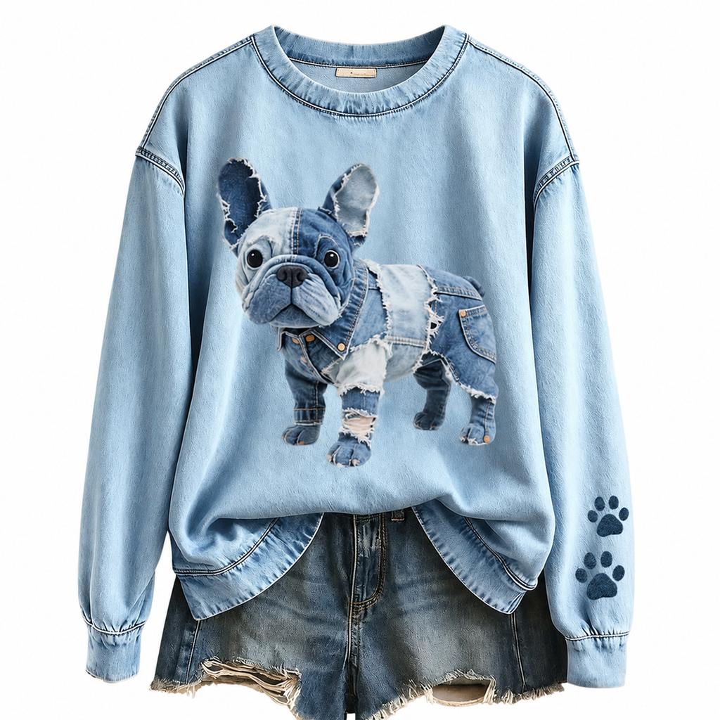 Felpa girocollo da donna con stampa animalier, vestibilità larga, pullover casual