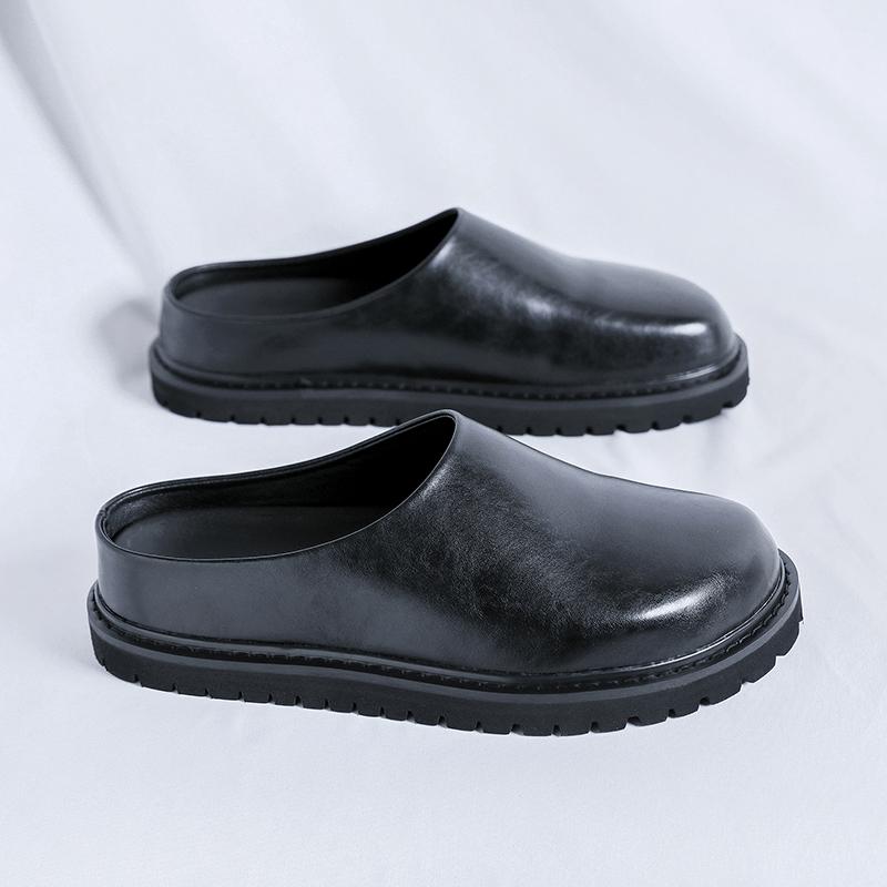 Fashion Non-Slip Leisure Walk Slippers Casual Leather Male Muller Shoes New Design Mens Lazy Walking Shoes Slip on Man Half Drag Sandals