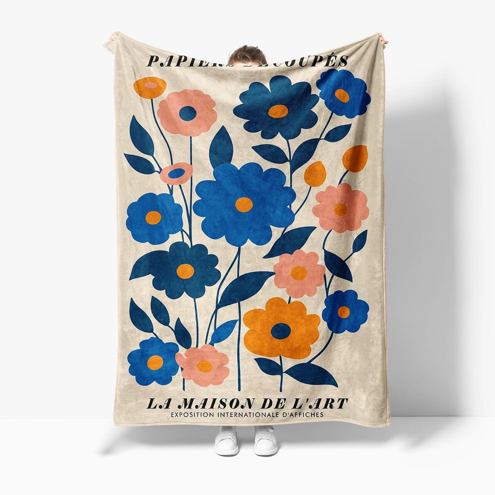 Цветное Цветочное Плед Абстрактное Настенное Искусство Плед Декоративный Плед для Гостиной Спальни 75x90cm