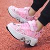 Deformed Shoes 6-15 Years Old Deformed Roller Skates with Four Wheels Can Walk and Skate Skates Girls Runaway Shoes