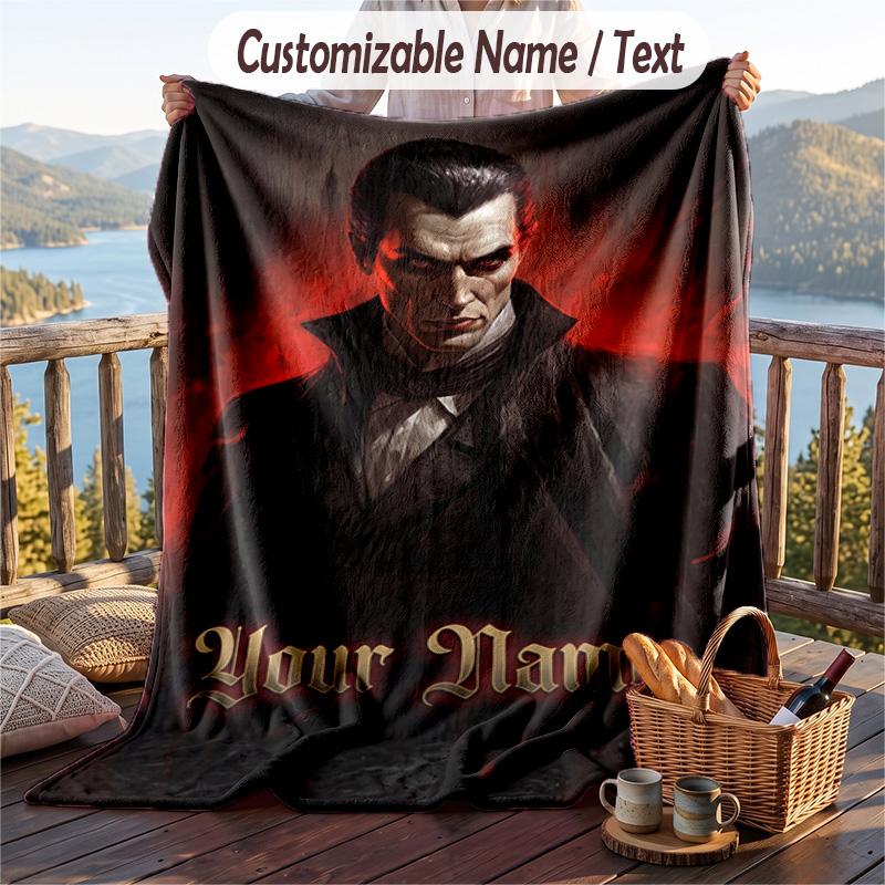 Custom Text Flannel Throw Blanket, Lightweight Cozy Bed Sofa BlanketDracula