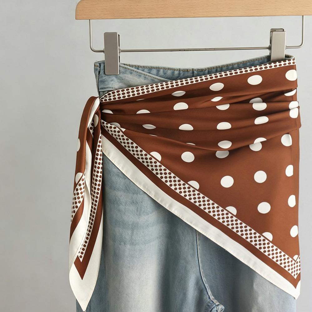 Multi-functional Polka Dot Triangle Scarf Silk Satin Decorative Headscarf New Women s Necktie Style1-Brown