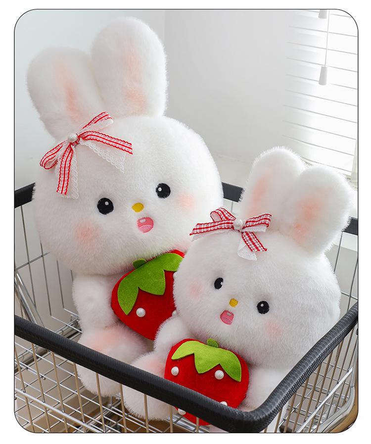 Adorable Strawberry-Holding Rabbit Plush Toy - Soothing Sleep Stuffed Animal Rag Doll for Girls' Birthdays