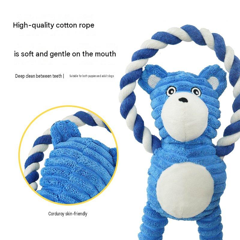 Blue Bear Monkey Pet Toy, Durable Chew Toy with Squeaker, Cotton Rope for Interactive Play, Tough Plush Dog Toy