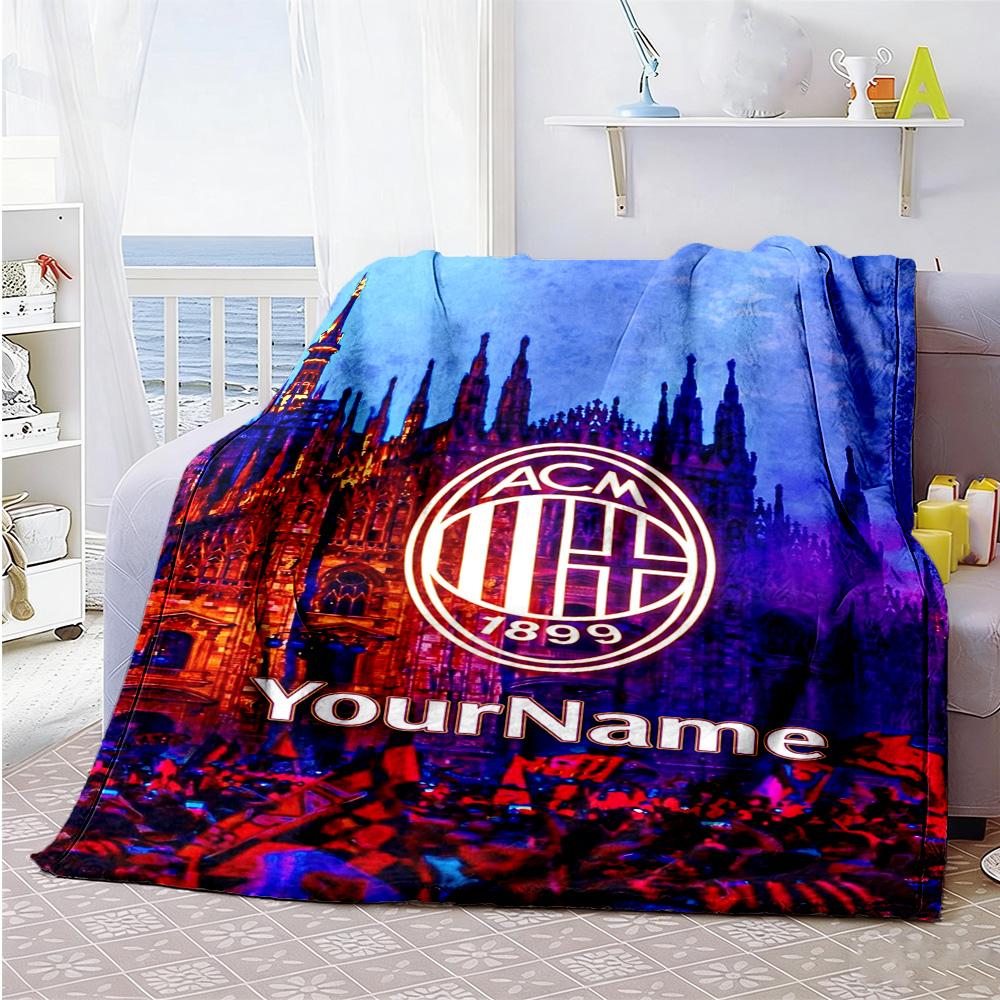 Ac Milan Customize Text Blanket Throw Customizable Blanket Soft Warm Cozy Versatile for Chair Seaside Nap Livingroom for All Occasions