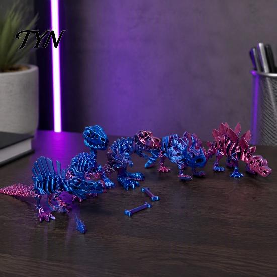 Unique Home Decor Gifts 5Pcs 3D Printed Dinosaur Skeleton Ornament,Movable Joints Prehistoric Figures,Articulated Bone Figures Realistic Tyrannosaurus