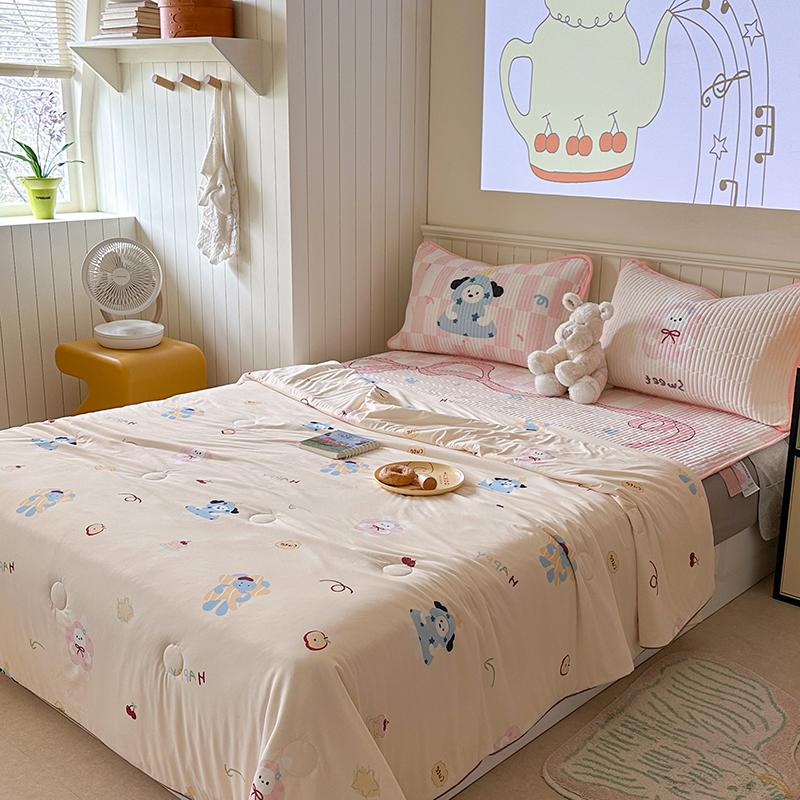 High-end Cartoon Ice Silk Summer Blanket for Bed Double Side Cool Feeling Silk Air Conditioning Quilt Lightweight Cooling Duvet