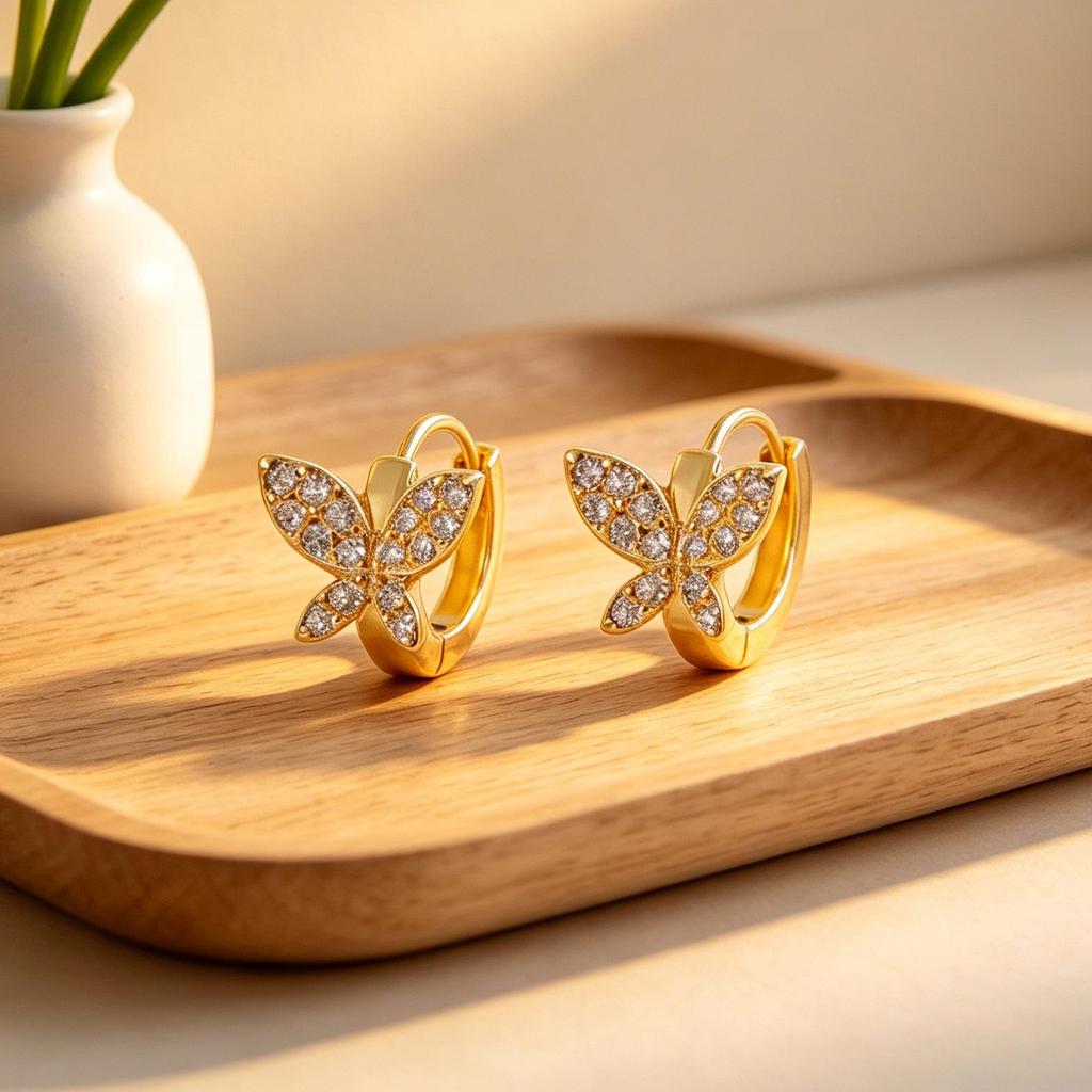 S925 Sterling Silver Butterfly Zircon Hoop Earrings - Fashionable and Versatile for Women