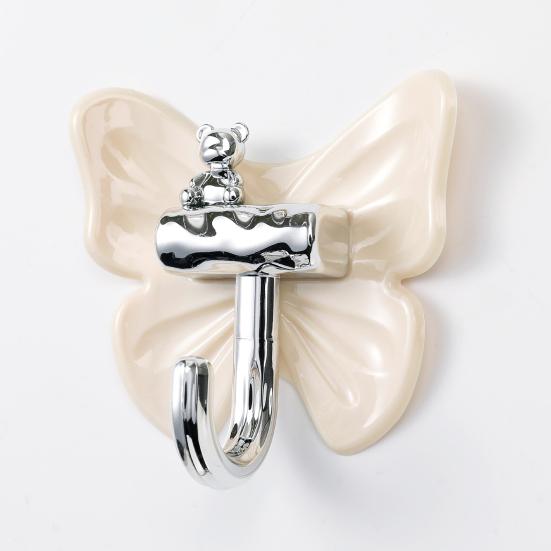 4Pcs Adhesive Butterfly Hooks Wall Mounted Bathroom Hanger Decorative Cute Butterfly Bear Hook for Towels Keys Kitchen Utensils