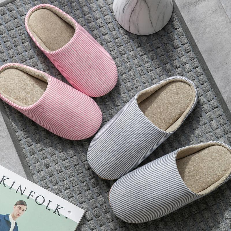 Japanese-style household soft sole non-slip silent wooden floor cotton slippers couple silent plus size home shoes