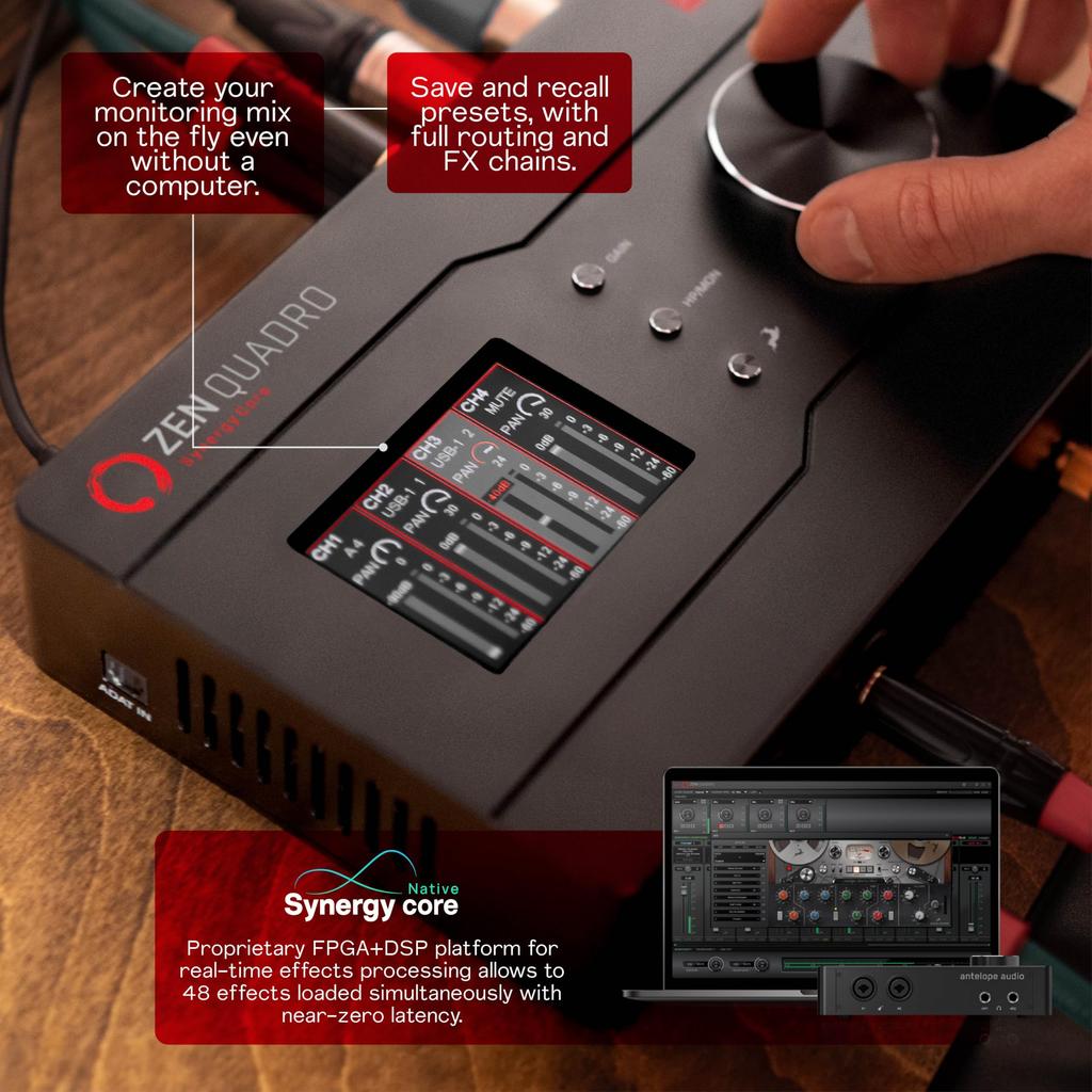 Antelope Audio Zen Quadro Synergy Core dual audio interface with discrete effects and Android software compatible 14x10 — 4-channel USB-C bus-powered