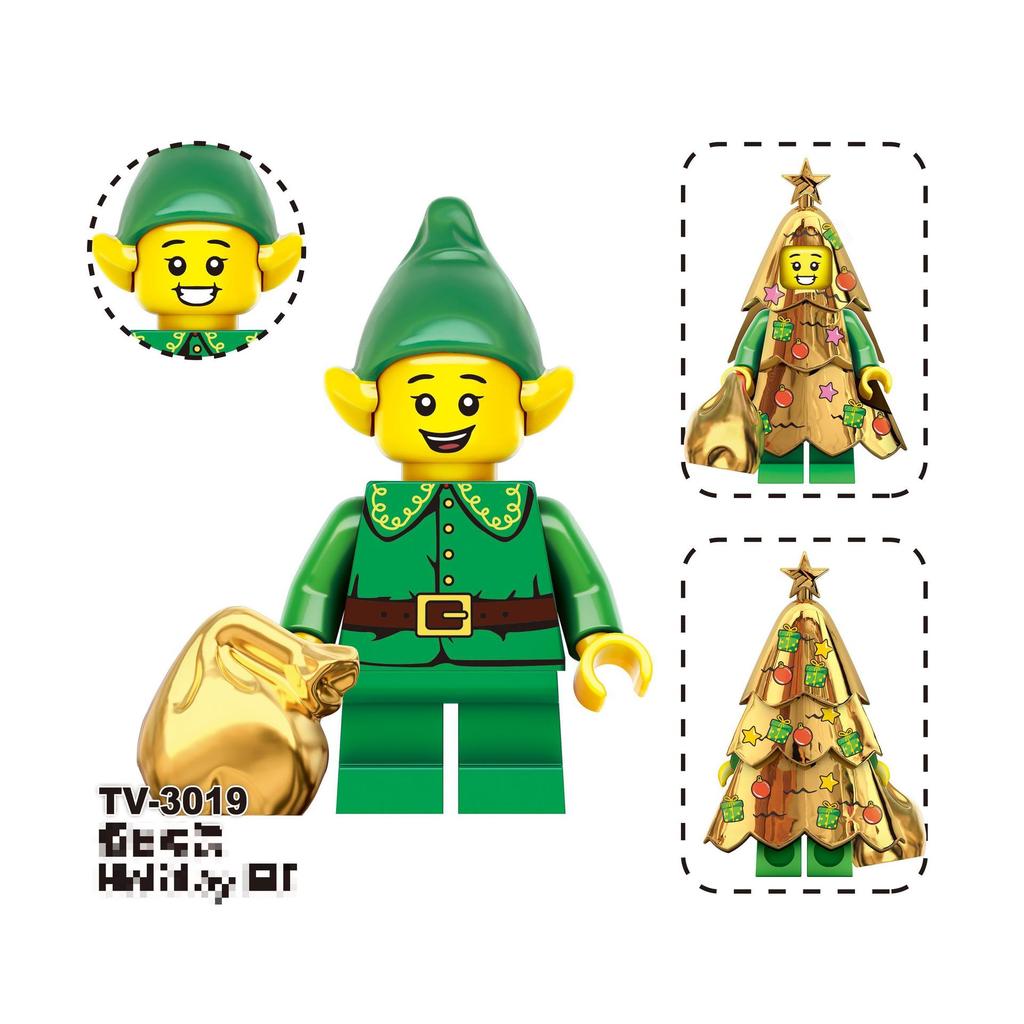 3 Christmas Series Holiday Elf Santa Claus Assembled Building Block Figure Bag
