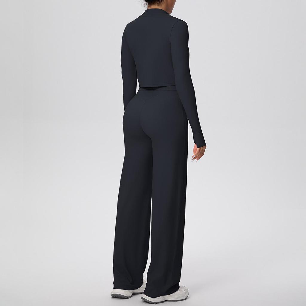 Women's High-Waisted Yoga Set: I-Beam Vest, Wide-Leg Pants, Skin-Friendly Sports Zipper Jacket