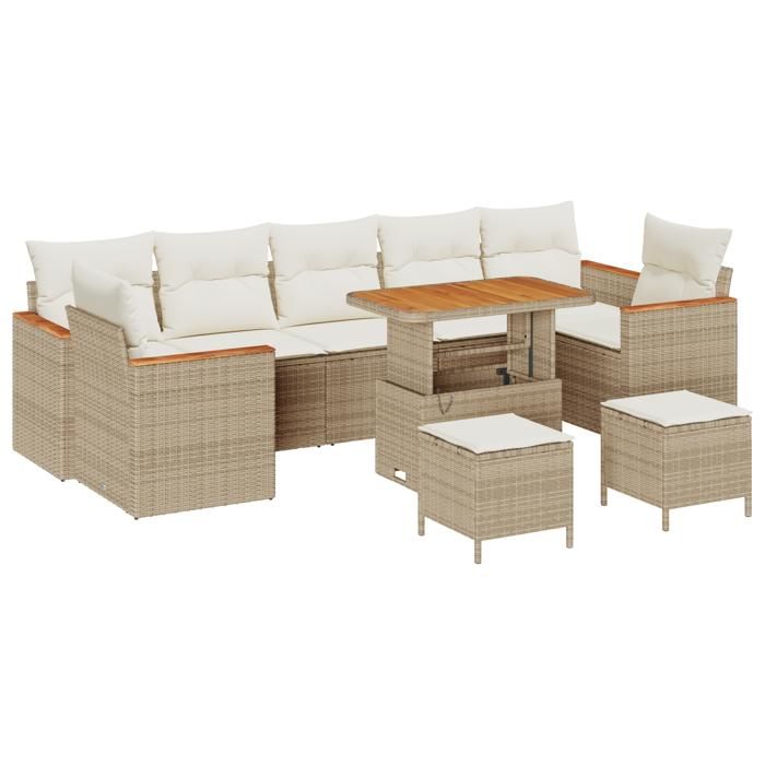 Ensemble de 10 Canapés de Jardin avec Coussins Beige en Rotin Poly Acacia, Ensemble 3 Canapés de Jardin avec Coussins 3364981