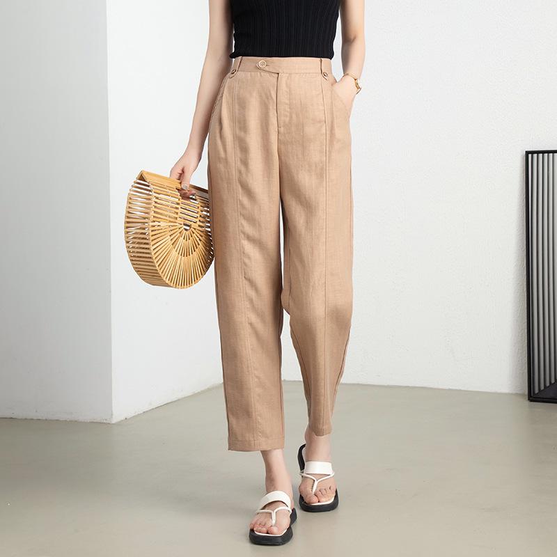 Tencel Linen Cropped Harem Pants - Summer 2026 Breathable Loose-Fit Carrot Style 28