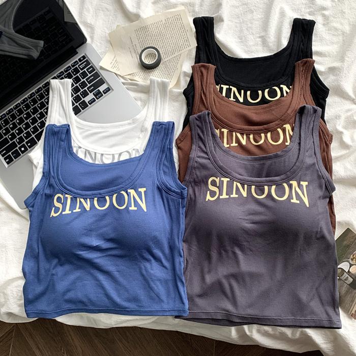 

ITOOLIN шикарные женские топы с буквенным принтом и подкладкой для бюстгальтера Y2K, укороченные топы, хлопковые спортивные топы для женщин, летние топы для бега